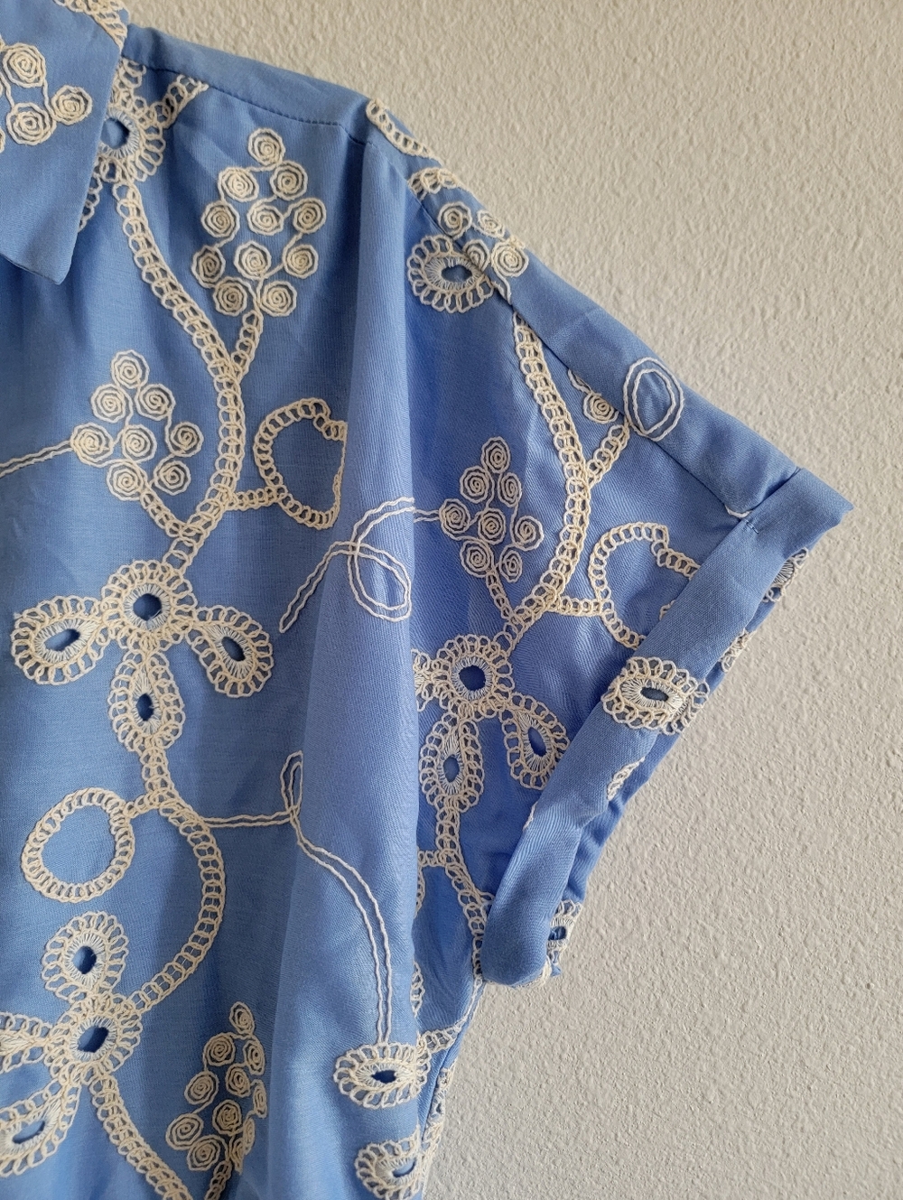 NWT Sam Edelman Short Sleeve Collar Rope-Embroidered Eyelet Maxi Dress Size 14 - Picture 7 of 8